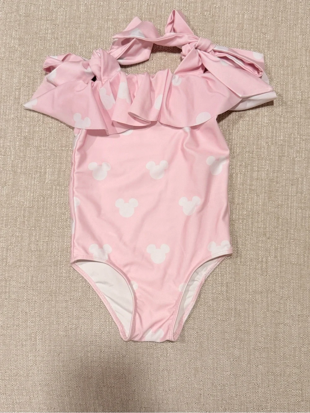3T Cecil and Lou Mickey pink and white ruffle one piece swimsuit and towel set